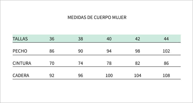 guia de tallas Nicandra guia de tallas Nicandra